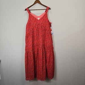 JOIE‎ Women Midi Dress L Red Multicolor tiered Sleeveless Colorful Boho Beach
